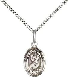 [9022SS/18SS] Sterling Silver Saint Christopher Pendant on a 18 inch Sterling Silver Light Curb chain