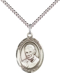 [8326SS/18S] SS Saint Luigi Orione Pendant /18&quot; Light Rhodium Light Curb chain