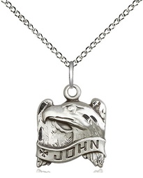 [4213SS/18SS] Sterling Silver Saint John Pendant on a 18 inch Sterling Silver Light Curb chain