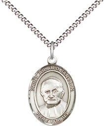 [8328SS/18S] Sterling Silver Saint Arnold Janssen Pendant on a 18 inch Light Rhodium Light Curb chain