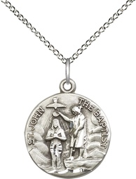 [4229SS/18SS] Sterling Silver Saint John the Baptist Pendant on a 18 inch Sterling Silver Light Curb chain