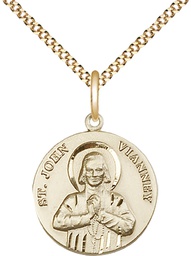 [2278GF/18G] 14kt Gold Filled Saint John Vianney Pendant on a 18 inch Gold Plate Light Curb chain