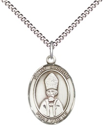 [8342SS/18S] Sterling Silver Saint Anselm of Canterbury Pendant on a 18 inch Light Rhodium Light Curb chain