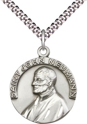 [4230SS/24S] Sterling Silver Saint John Neumann Pendant on a 24 inch Light Rhodium Heavy Curb chain