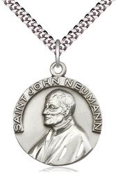 [4230SS/24S] Sterling Silver Saint John Neumann Pendant on a 24 inch Light Rhodium Heavy Curb chain