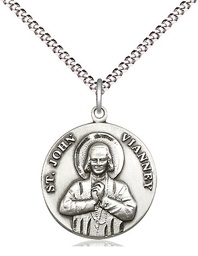 [2278SS/18S] Sterling Silver Saint John Vianney Pendant on a 18 inch Light Rhodium Light Curb chain