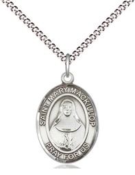 [8425SS/18S] Sterling Silver Saint Mary Mackillop Pendant on a 18 inch Light Rhodium Light Curb chain