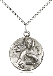 [4231SS/18SS] Sterling Silver Saint John the Evangelist Pendant on a 18 inch Sterling Silver Light Curb chain