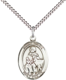 [8349SS/18S] Sterling Silver Saint Giles Pendant on a 18 inch Light Rhodium Light Curb chain