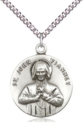 [2279SS/24SS] Sterling Silver Saint John Vianney Pendant on a 24 inch Sterling Silver Heavy Curb chain