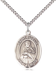[8426SS/18S] Sterling Silver Saint Fidelis Pendant on a 18 inch Light Rhodium Light Curb chain