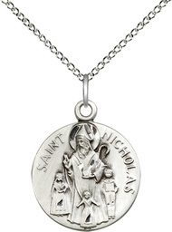 [4244SS/18SS] Sterling Silver Saint Nicholas Pendant on a 18 inch Sterling Silver Light Curb chain