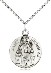 [4244SS/18SS] Sterling Silver Saint Nicholas Pendant on a 18 inch Sterling Silver Light Curb chain