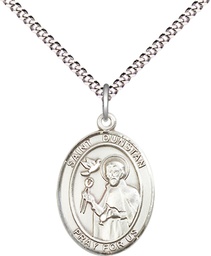 [8355SS/18S] Sterling Silver Saint Dunstan Pendant on a 18 inch Light Rhodium Light Curb chain