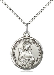 [4267SS/18SS] Sterling Silver Saint Philomena Pendant on a 18 inch Sterling Silver Light Curb chain