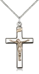 [2293GF/SS/18SS] Two-Tone GF/SS Crucifix Pendant on a 18 inch Sterling Silver Light Curb chain