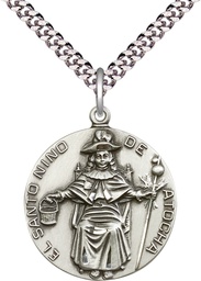 [4268SS/24S] Sterling Silver Saint NiCB1o de Atocha Pendant on a 24 inch Light Rhodium Heavy Curb chain