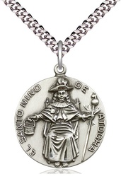 [4268SS/24S] Sterling Silver Saint NiCB1o de Atocha Pendant on a 24 inch Light Rhodium Heavy Curb chain