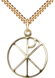 [2295GF/24G] 14kt Gold Filled Chi Rho Pendant on a 24 inch Gold Plate Heavy Curb chain