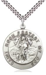 [4270SS/24S] Sterling Silver Saint Roch Pendant on a 24 inch Light Rhodium Heavy Curb chain