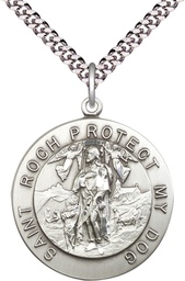[4270SS/24S] Sterling Silver Saint Roch Pendant on a 24 inch Light Rhodium Heavy Curb chain