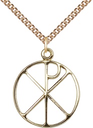 [2295GF/24GF] 14kt Gold Filled Chi Rho Pendant on a 24 inch Gold Filled Heavy Curb chain