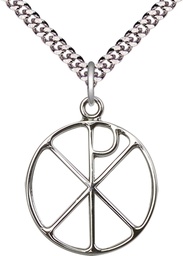 [2295SS/24S] Sterling Silver Chi Rho Pendant on a 24 inch Light Rhodium Heavy Curb chain