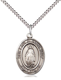 [8431SS/18S] Sterling Silver Our Lady Of Good Help Pendant on a 18 inch Light Rhodium Light Curb chain