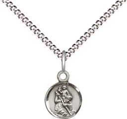 [2343SS/18S] Sterling Silver Saint Christopher Pendant on a 18 inch Light Rhodium Light Curb chain