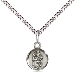 [2343SS/18S] Sterling Silver Saint Christopher Pendant on a 18 inch Light Rhodium Light Curb chain