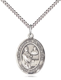 [8432SS/18S] Sterling Silver Saint Claude de la Colombiere Pendant on a 18 inch Light Rhodium Light Curb chain