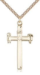 [2394GF/24GF] 14kt Gold Filled Carpenter Cross Pendant on a 24 inch Gold Filled Heavy Curb chain