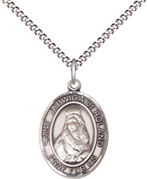 [8434SS/18S] Sterling Silver Saint Jadwiga of Poland Pendant on a 18 inch Light Rhodium Light Curb chain