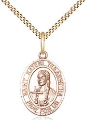 [8438GF/18G] 14kt Gold Filled Saint Kateri Tekakwitha Pendant on a 18 inch Gold Plate Light Curb chain