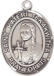 [8438SS] Sterling Silver Saint Kateri Tekakwitha Medal