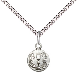 [2515SS/18S] Sterling Silver Communion Chalice Pendant on a 18 inch Light Rhodium Light Curb chain