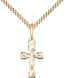 [2519GF/18G] 14kt Gold Filled Cross Pendant on a 18 inch Gold Plate Light Curb chain