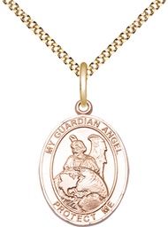 [8440GF/18G] 14kt Gold Filled Guardian Angel Protector Pendant on a 18 inch Gold Plate Light Curb chain