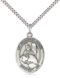 [8440SS/18S] Sterling Silver Guardian Angel Protector Pendant on a 18 inch Light Rhodium Light Curb chain