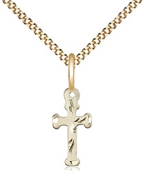 [2521GF/18G] 14kt Gold Filled Cross Pendant on a 18 inch Gold Plate Light Curb chain