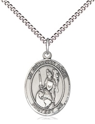 [8441SS/18S] Sterling Silver Guardian Angel of the World Pendant on a 18 inch Light Rhodium Light Curb chain