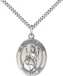 [8441SS/18S] Sterling Silver Guardian Angel of the World Pendant on a 18 inch Light Rhodium Light Curb chain