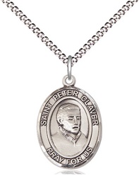 [8442SS/18S] Sterling Silver Saint Peter Claver Pendant on a 18 inch Light Rhodium Light Curb chain