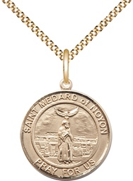 [8444RDGF/18G] 14kt Gold Filled Saint Medard of Noyon Pendant on a 18 inch Gold Plate Light Curb chain