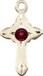 [2525GF-STN1] 14kt Gold Filled Cross Medal with a 3mm Garnet Swarovski stone