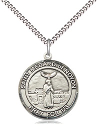 [8444RDSS/18S] Sterling Silver Saint Medard of Noyon Pendant on a 18 inch Light Rhodium Light Curb chain