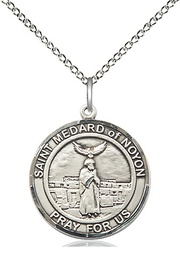 [8444RDSS/18SS] Sterling Silver Saint Medard of Noyon Pendant on a 18 inch Sterling Silver Light Curb chain