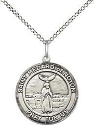 [8444RDSS/18SS] Sterling Silver Saint Medard of Noyon Pendant on a 18 inch Sterling Silver Light Curb chain