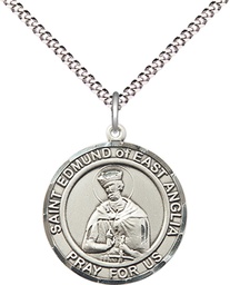 [8445RDSS/18S] Sterling Silver Saint Edmund of East Anglia Pendant on a 18 inch Light Rhodium Light Curb chain