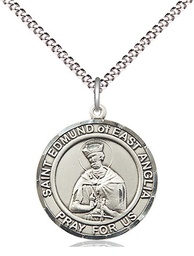 [8445RDSS/18S] Sterling Silver Saint Edmund of East Anglia Pendant on a 18 inch Light Rhodium Light Curb chain